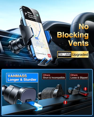 VANMASS 【2024 Newest & Strongest】 Military-Grade Cert Car Phone Holder Mount【Over 60LBS Suction】 Dashboard Windshield Cell Automobile Cradles Truck Hook Vent for iPhone 15 Pro Max 14 13 12 Samsung - 4