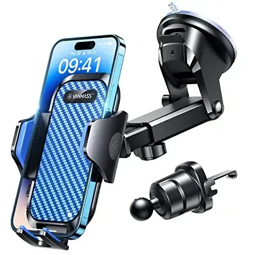 VANMASS 【2024 Newest & Strongest】 Military-Grade Cert Car Phone Holder Mount【Over 60LBS Suction】 Dashboard Windshield Cell Automobile Cradles Truck Hook Vent for iPhone 15 Pro Max 14 13 12 Samsung 