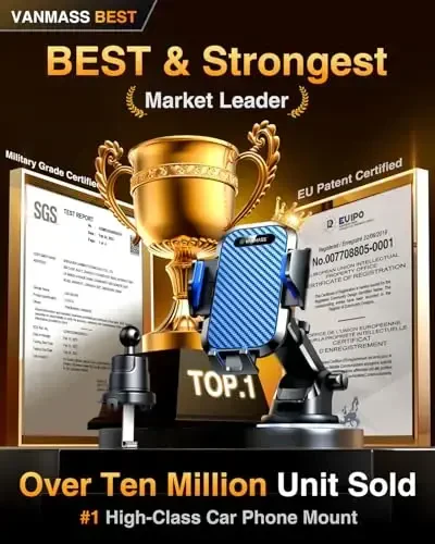 VANMASS 【2024 Newest & Strongest】 Military-Grade Cert Car Phone Holder Mount【Over 60LBS Suction】 Dashboard Windshield Cell Automobile Cradles Truck Hook Vent for iPhone 15 Pro Max 14 13 12 Samsung - 3