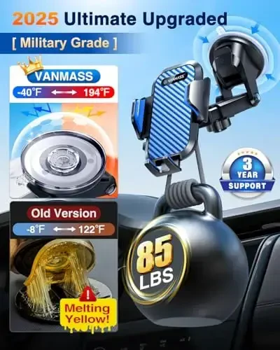 VANMASS 【2024 Newest & Strongest】 Military-Grade Cert Car Phone Holder Mount【Over 60LBS Suction】 Dashboard Windshield Cell Automobile Cradles Truck Hook Vent for iPhone 15 Pro Max 14 13 12 Samsung - 4