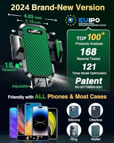 VANMASS 【2024 Newest & Strongest】 Military-Grade Cert Car Phone Holder Mount【Over 60LBS Suction】 Dashboard Windshield Cell Automobile Cradles Truck Hook Vent for iPhone 15 Pro Max 14 13 12 Samsung - 5