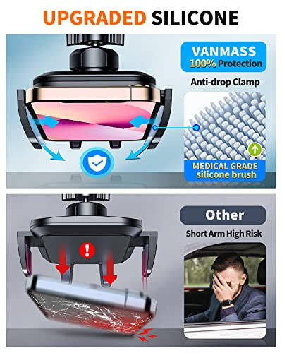 VANMASS 2024 【Top Military-Grade】 Phone Holders for Your Car 【Ultra Strongest Suction】 Cell Phone Mount Universal Dashboard Windshield Stand Cradle for iPhone 15 14 13 Pro Max Samsung Galaxy Android - 5