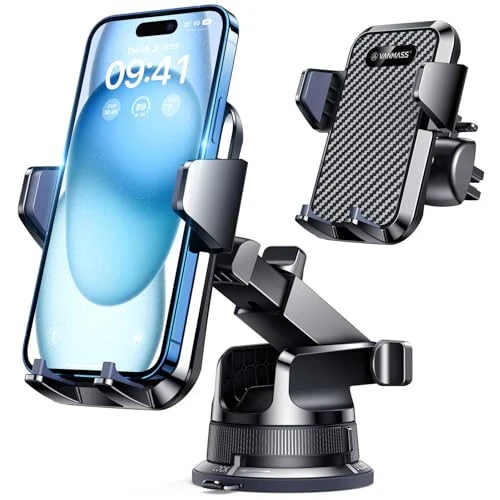 VANMASS [2024 Upgrade] Phone Holders for Your Car [Super Suction Cup] Cell Phone Mount Car Dashboard Window Vent Desk Fit for iPhone 15 Pro Max 14 13 Universal Handsfree Automobile Vehicle Cradle - VANMASS