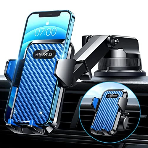 VANMASS [2024 Upgrade Phone Holders for Your Car [Super Suction Cup] Cell Phone Mount Car Dashboard Window Vent Desk Fit for iPhone 15 Pro Max 14 13 Universal Handsfree Automobile Vehicle Cradle，Blue - VANMASS
