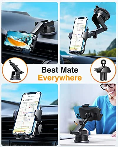 VANMASS [2024 Upgrade Phone Holders for Your Car [Super Suction Cup] Cell Phone Mount Car Dashboard Window Vent Desk Fit for iPhone 15 Pro Max 14 13 Universal Handsfree Automobile Vehicle Cradle，Blue - VANMASS (1)