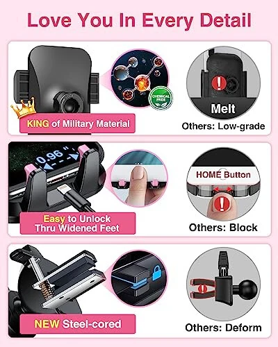 VANMASS [2024 Upgrade Phone Holders for Your Car [Super Suction Cup] Cell Phone Mount Car Dashboard Window Vent Desk Fit for iPhone 15 Pro Max 14 13 Universal Handsfree Automobile Vehicle Cradle，Pink - 5