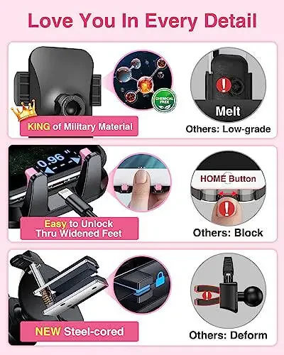 VANMASS [2024 Upgrade Phone Holders for Your Car [Super Suction Cup] Cell Phone Mount Car Dashboard Window Vent Desk Fit for iPhone 15 Pro Max 14 13 Universal Handsfree Automobile Vehicle Cradle，Pink - 5