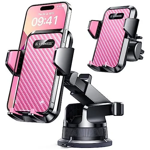VANMASS [2024 Upgrade Phone Holders for Your Car [Super Suction Cup] Cell Phone Mount Car Dashboard Window Vent Desk Fit for iPhone 15 Pro Max 14 13 Universal Handsfree Automobile Vehicle Cradle，Pink - 7