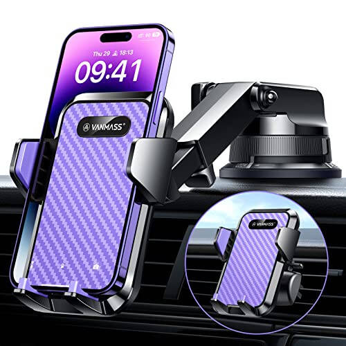 VANMASS [2024 Upgrade Phone Holders for Your Car [Super Suction Cup] Cell Phone Mount Car DashWindow Vent Desk Fit for iPhone 15 Pro Max 14 13 Universal Handsfree Automobile Vehicle Cradle，Purple - 1