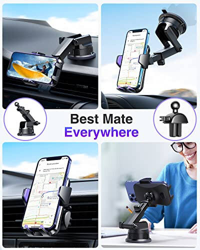 VANMASS [2024 Upgrade Phone Holders for Your Car [Super Suction Cup] Cell Phone Mount Car DashWindow Vent Desk Fit for iPhone 15 Pro Max 14 13 Universal Handsfree Automobile Vehicle Cradle，Purple - 3