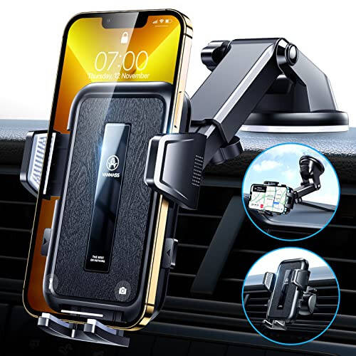 VANMASS 2024 Upgrade [Top Military-Grade] Car Phone Holder, [Newest & Strongest Suction] Cell Phone Car Mount Windshield Dashboard Vent Truck Stand Cradle for iPhone 15 Pro Max 14 13 12 Android - 6