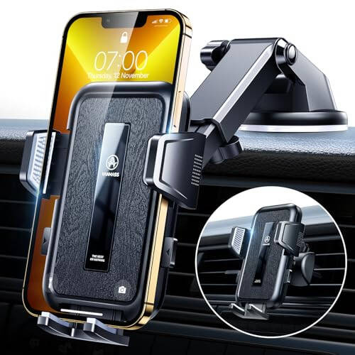 VANMASS 2024 Upgrade [Top Military-Grade] Car Phone Holder, [Newest & Strongest Suction] Cell Phone Car Mount Windshield Dashboard Vent Truck Stand Cradle for iPhone 15 Pro Max 14 13 12 Android - 10