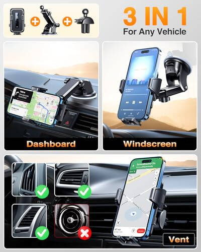 VANMASS 2024 Upgrade [Top Military-Grade] Car Phone Holder, [Newest & Strongest Suction] Cell Phone Car Mount Windshield Dashboard Vent Truck Stand Cradle for iPhone 15 Pro Max 14 13 12 Android - 13