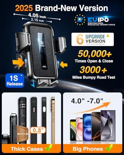 VANMASS 2024 Upgrade [Top Military-Grade] Car Phone Holder, [Newest & Strongest Suction] Cell Phone Car Mount Windshield Dashboard Vent Truck Stand Cradle for iPhone 15 Pro Max 14 13 12 Android - VANMASS