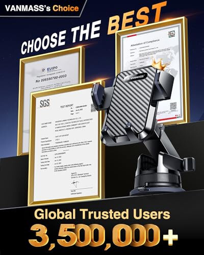 VANMASS [2025 Upgrade Phone Holders for Your Car [Super Suction Cup] Cell Phone Mount Car Dashboard Window Vent Desk Fit for iPhone 16 Pro Max 15 14 Universal Handsfree Automobile Vehicle Cradle - VANMASS (1)