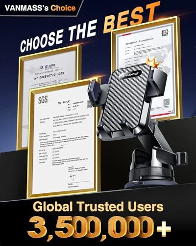 VANMASS [2025 Upgrade Phone Holders for Your Car [Super Suction Cup] Cell Phone Mount Car Dashboard Window Vent Desk Fit for iPhone 16 Pro Max 15 14 Universal Handsfree Automobile Vehicle Cradle - VANMASS (1)