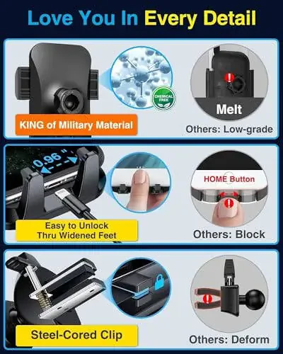 VANMASS [2025 Upgrade Phone Holders for Your Car [Super Suction Cup] Cell Phone Mount Car Dashboard Window Vent Desk Fit for iPhone 16 Pro Max 15 14 Universal Handsfree Automobile Vehicle Cradle - 5