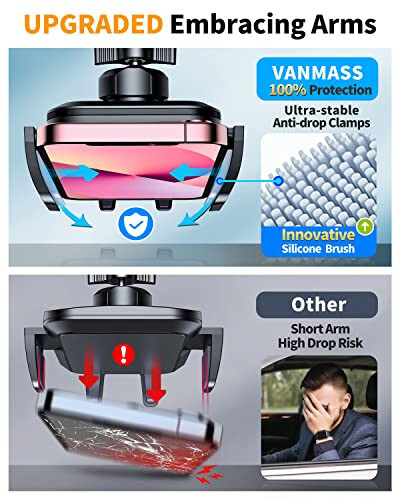 VANMASS 2025 True Upgraded Car Phone Holder, [85+ LBS Strongest Suction] Patent Safety Cell Phone Mount Windshield Dashboard Vent Truck Stand Cradle for iPhone 16 Pro Max 15 14 13 Android, Matt Blue - VANMASS