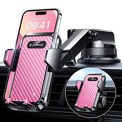 VANMASS [2024 Upgrade Phone Holders for Your Car [Super Suction Cup] Cell Phone Mount Car Dashboard Window Vent Desk Fit for iPhone 15 Pro Max 14 13 Universal Handsfree Automobile Vehicle Cradle，Pink - 1