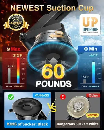 VANMASS [2024 Upgrade Phone Holders for Your Car [Super Suction Cup] Cell Phone Mount Car Dashboard Window Vent Desk Fit for iPhone 15 Pro Max 14 13 Universal Handsfree Automobile Vehicle Cradle，Pink - 4