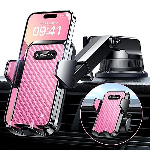 VANMASS [2024 Upgrade Phone Holders for Your Car [Super Suction Cup] Cell Phone Mount Car Dashboard Window Vent Desk Fit for iPhone 15 Pro Max 14 13 Universal Handsfree Automobile Vehicle Cradle，Pink - VANMASS
