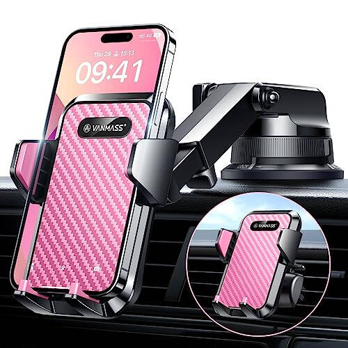 VANMASS [2024 Upgrade Phone Holders for Your Car [Super Suction Cup] Cell Phone Mount Car Dashboard Window Vent Desk Fit for iPhone 15 Pro Max 14 13 Universal Handsfree Automobile Vehicle Cradle，Pink - 1