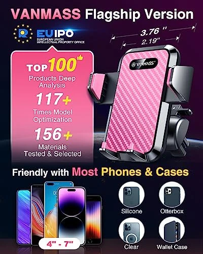 VANMASS [2024 Upgrade Phone Holders for Your Car [Super Suction Cup] Cell Phone Mount Car Dashboard Window Vent Desk Fit for iPhone 15 Pro Max 14 13 Universal Handsfree Automobile Vehicle Cradle，Pink - 6