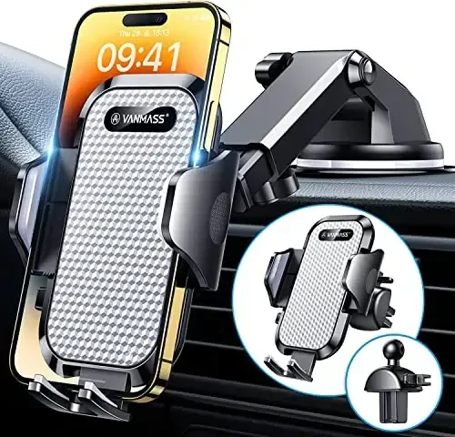 VANMASS 2024【True Military-Grade】 Phone Holders for Your Car 【65 LBS Strongest Suction & Clip】 Ultimate Cell Phone Mount Dashboard Window Vent for iPhone 16 Pro Max 15 14 13 12 Samsung Android Truck - 2
