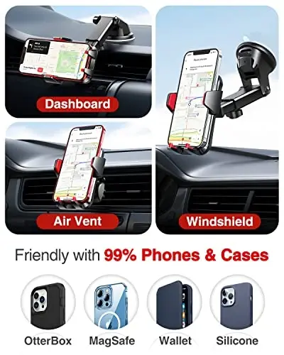 VANMASS 【2025 Strongest & Military-Grade Car Phone Mount 【Patent & Safety】 Ultimate Cell Phone Holder Best Handsfree Dash Windshield Vent for iPhone 16 Pro Max 15 14 Android & Truck Desk Mounts, Red - 3
