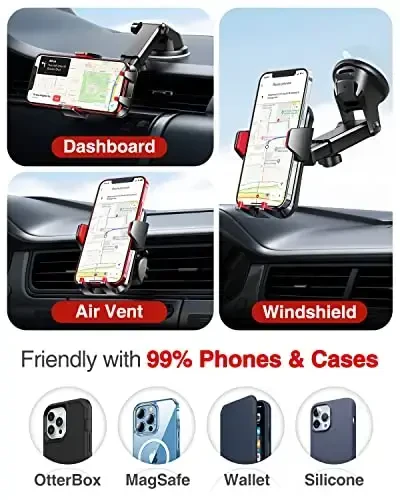 VANMASS 【2025 Strongest & Military-Grade Car Phone Mount 【Patent & Safety】 Ultimate Cell Phone Holder Best Handsfree Stand for Dash Windshield Vent for iPhone 16 Pro Max 15 14 Android & Truck, Red - 3