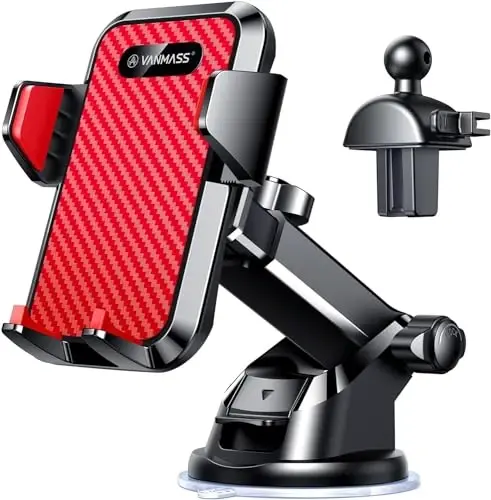 VANMASS 【2025 Strongest & Military-Grade Car Phone Mount 【Patent & Safety】 Ultimate Cell Phone Holder Best Handsfree Stand for Dash Windshield Vent for iPhone 16 Pro Max 15 14 Android & Truck, Red - 1