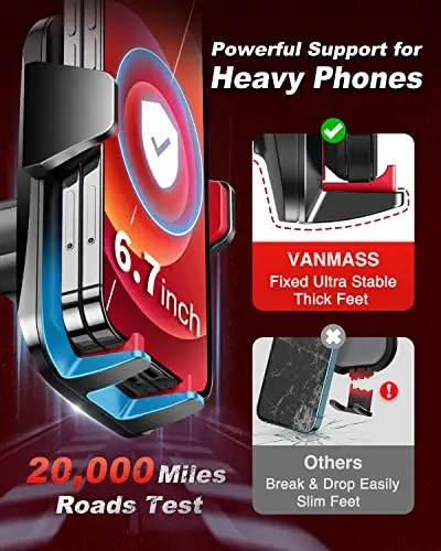 VANMASS 【2025 Eng Kuchli & Harbiy Darajadagi Avtomobil Telefon O'rnatgichi 【Patent & Xavfsizlik】 Ultimate Mobil Telefon Uskunasi iPhone 16 Pro Max 15 14 Android & Truck uchun Eng Yaxshi Qo'lsiz Stend, Qizil - 4