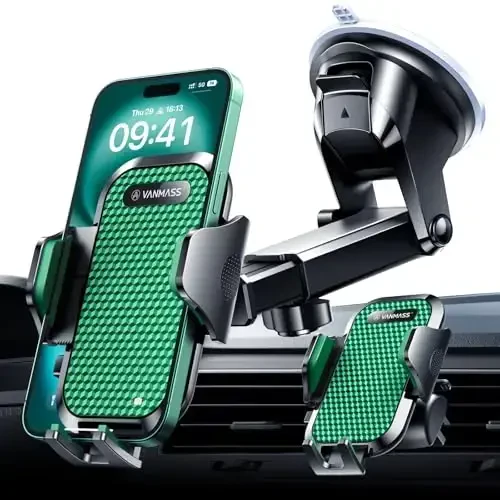 VANMASS 2025 【True Military-Grade】 Phone Holders for Your Car 【65 LBS Strongest Suction & Clip】 Ultimate Cell Phone Mount Dashboard Window Vent for iPhone 16 Pro Max 15 14 13 Samsung Android 