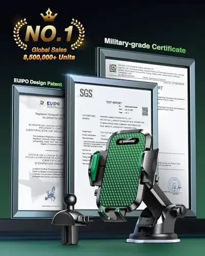 VANMASS 2025 【True Military-Grade】 Phone Holders for Your Car 【65 LBS Strongest Suction & Clip】 Ultimate Cell Phone Mount Dashboard Window Vent for iPhone 16 Pro Max 15 14 13 Samsung Android - VANMASS (1)