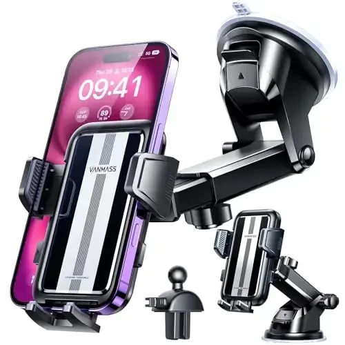 VANMASS 2025 True Upgrade [85+LBS] Phone Holders for Your Car [Strongest Suction & Clip] Cell Phone Mount Dashboard Windshield Vent Stand Cradle for iPhone 16 Pro Max 15 14 13 Android, Silver - VANMASS