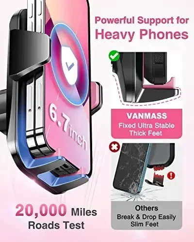 VANMASS 【85+LBS Strongest Suction & Military-Grade 2025 Ultimate Car Phone Mount【Patent & Safety Certs】 Cell Phone Holder Truck for Dashboard Windshield Vent for iPhone 17 Pro Max 16 15 Samsung, Pink - 5