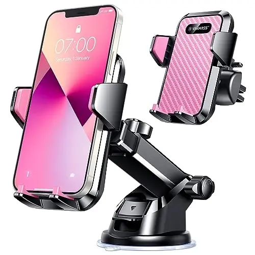 VANMASS 【85+LBS Strongest Suction & Military-Grade 2025 Ultimate Car Phone Mount【Patent & Safety Certs】 Cell Phone Holder Truck for Dashboard Windshield Vent for iPhone 17 Pro Max 16 15 Samsung, Pink - 1