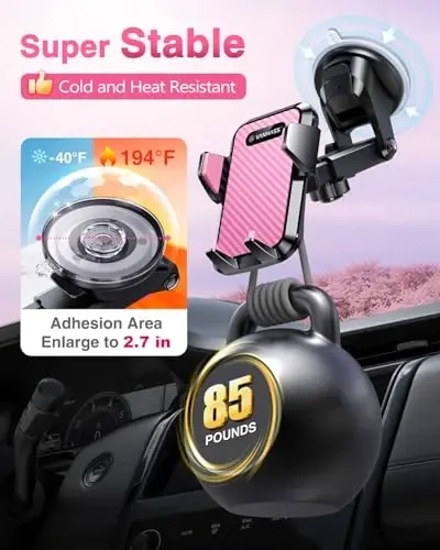 VANMASS 【85+LBS Strongest Suction & Military-Grade 2025 Ultimate Car Phone Mount【Patent & Safety Certs】 Cell Phone Holder Truck for Dashboard Windshield Vent for iPhone 17 Pro Max 16 15 Samsung, Pink - 3