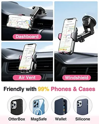 VANMASS 【85+LBS Strongest Suction & Military-Grade 2025 Ultimate Car Phone Mount【Patent & Safety Certs】 Cell Phone Holder Truck for Dashboard Windshield Vent for iPhone 17 Pro Max 16 15 Samsung, Pink - 4