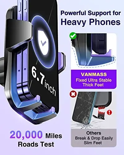 VANMASS 【85+LBS En Güçlü Vantuz & Askeri Sınıf】2025 Ultimate Araç Telefon Tutucu 【Patent Güvenlik Sertifikaları】 Cep Telefonu Tutucu Kamyon Standı iPhone 16 15 Pro Max 14 Samsung için Gösterge Paneli Ön Cam Havalandırması, Mor - 4