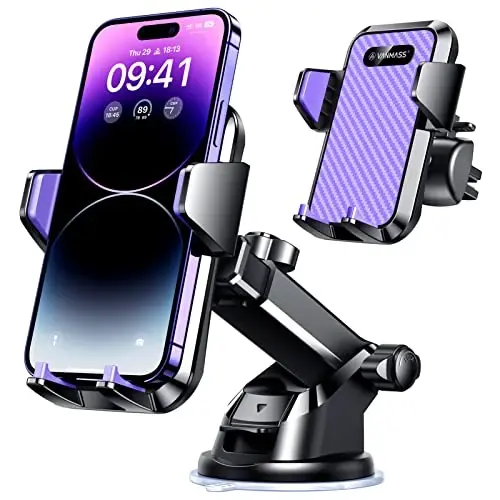 VANMASS 【85+LBS Eng kuchli soʻrish & Harbiy daraja】2025 Ultimate Avtomobil Telefon Oʻrnatgichi 【Patent Xavfsizlik Sertifikatlari】Uyali Telefon Tutqichi Yuk Mashinasi Stendi Asboblar Paneli Oyna shamollatgichi iPhone 16 15 Pro Max 14 Samsung uchun, Binafsha - 5