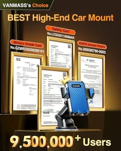 VANMASS 【85+LBS Eng kuchli so'rish & Harbiy darajadagi 2025 Ultimate Avtomobil Telefon O'rnatish【Patent Xavfsizlik Sertifikatlari】 Uyali Telefon Egalari Yuk Mashinasi Stand Dashbord Windshield Vent iPhone 16 15 Pro Max 14 Samsung uchun, Moviy - 3