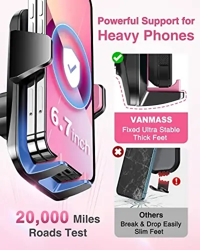 VANMASS 【85+LBS Strongest Suction & Military-Grade 2025 Ultimate Car Phone Mount【Patent & Safety Certs】 Cell Phone Holder Truck for Dashboard Windshield Vent for iPhone 17 Pro Max 16 15 Samsung, Pink - 5