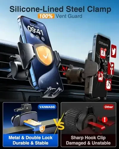 VANMASS Car Phone Holder 2025 Military-Grade Phone Holder for Your Car Windshield Dashboard【 65 Lbs Strongest Suction】【Patent & Safety Certs】 Universal Cell Phone Car Mount for iPhone Samsung Android - VANMASS (1)
