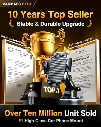 VANMASS 2025【Military-Grade】 Car Phone Mount Upgraded【Strongest Suction & Clip】 Cell Phone Holders for Your Car Dashboard Windshield Vent,Truck Stand for iPhone 17 Pro Max 16 15 14 13 Samsung Android - 6