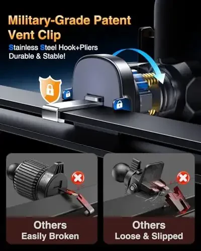 VANMASS BEST Phone Holders for Your Car Ultimate Military-Grade Car Phone Holder Mount【Patent & Safety Certs】Upgraded Shockproof Truck Air Vent Phone Mount for iPhone 17 Pro Max 16 15 Samsung Android - 2