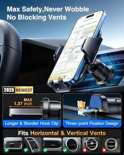 VANMASS BEST Phone Holders for Your Car Ultimate Military-Grade Car Phone Holder Mount【Patent & Safety Certs】Upgraded Shockproof Truck Air Vent Phone Mount for iPhone 17 Pro Max 16 15 Samsung Android - 6
