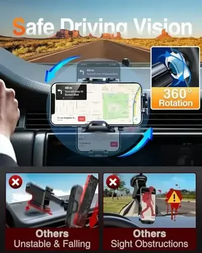 VANMASS BEST Phone Holders for Your Car Ultimate Military-Grade Car Phone Holder Mount【Patent & Safety Certs】Upgraded Shockproof Truck Air Vent Phone Mount for iPhone 17 Pro Max 16 15 Samsung Android - 5