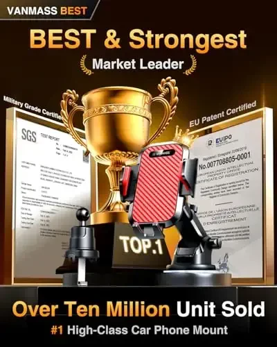 VANMASS Phone Holders for Your Car 2025 Ultimate Phone Mount Military-Grade Windshield Dashboard Vent【Newest Best Strongest】 Cell Phone Car Mount for iPhone 16 Pro Max 15 Samsung Android,Red - 5