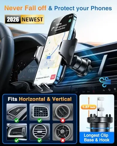 VANMASS Phone Holders for Your Car Ultimate Military-Grade Car Phone Holder Mount【Patent & Safety Certs】Upgraded Shockproof Truck Air Vent Phone Mount for iPhone 17 Pro Max 16 Samsung Android,Silvery - 3